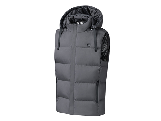 Be Warm Heated Vest with Hoodie - Requires Power Bank, Not Included (Grey/XL)  