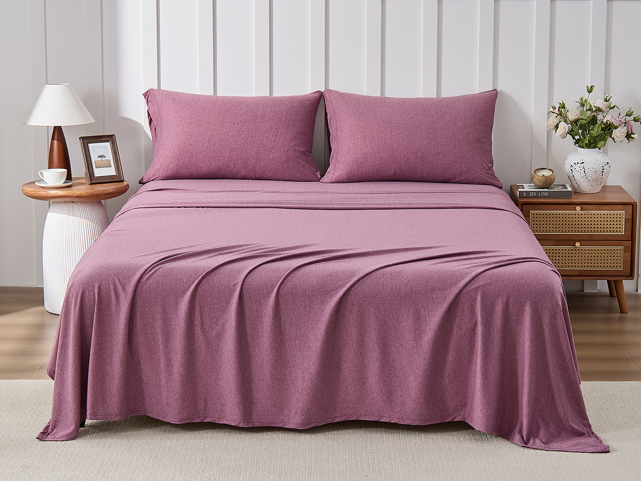 Kathy Ireland 4 Piece Heathered Jersey Knit Cotton Sheet Set (King/Rose)