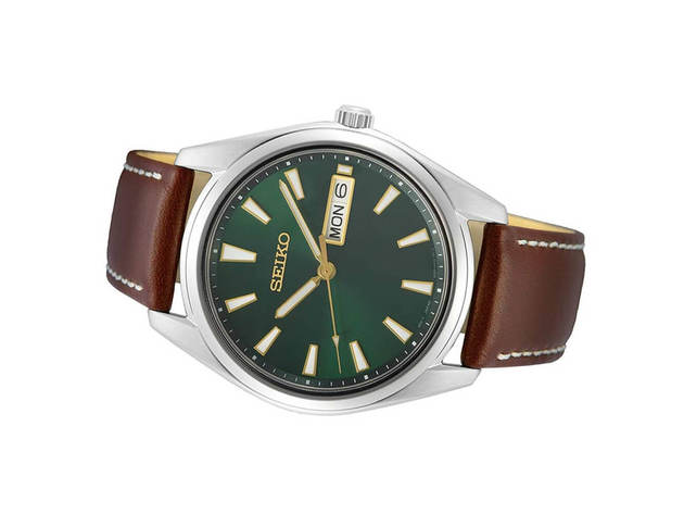 Seiko SUR449 40mm Day-Date Quartz Watch with Vibrant Green Dial | TMZ