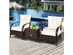 Costway 3 Piece Patio Rattan Furniture Set Coffee Table & 2 Rattan Chair W/White Cushions Mix Brown