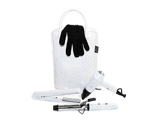 Travel Hair Styling Kit & Holster (White/Brown)