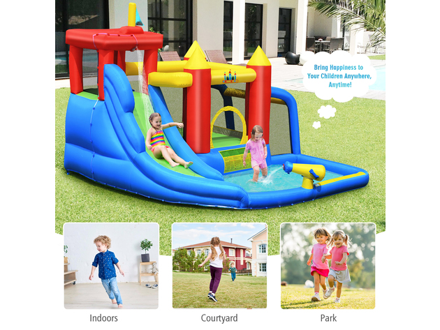 Costway Inflatable Bouncer Water Climb Slide Bounce House Splash Pool w/ Blower - Multicolor