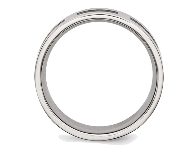 Mens 8mm Stainless Steel Comfort Fit Wedding Band with Black Accent - 13