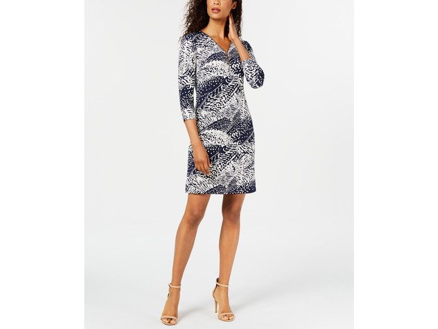 JM Collection Women'sCollection Printed Zip-Neck Dress Blue Size Small