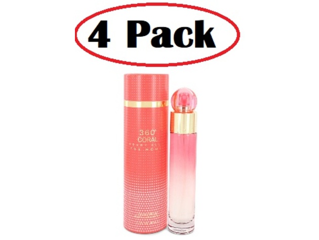 4 Pack of Perry Ellis 360 Coral by Perry Ellis Eau De Parfum Spray 1.7 oz