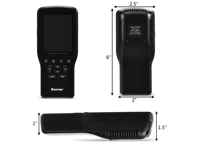 Costway Air Quality Monitor Detector Accurate Testing Formaldehyde HCHO TVOC PM1/2.5/10 - Black