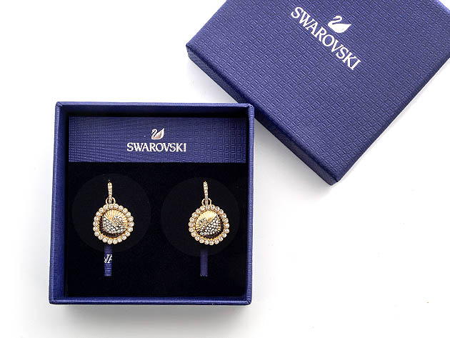 Swarovski Vintage Swan Gold-Tone Crystal Earrings (Store-Display Model)