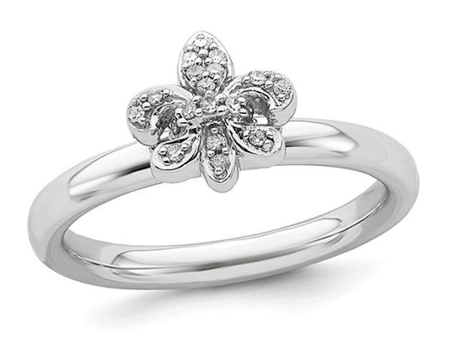 Fleur De Lis Ring With Diamond Accent In Sterling Silver