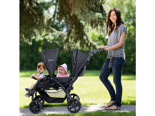 Foldable Twin Baby Double Stroller Lightweight Travel Stroller Infant Pushchair - Black