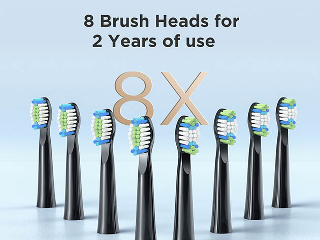 Fairywill E11 Sonic Toothbrush & 8 Replacement Brush Heads