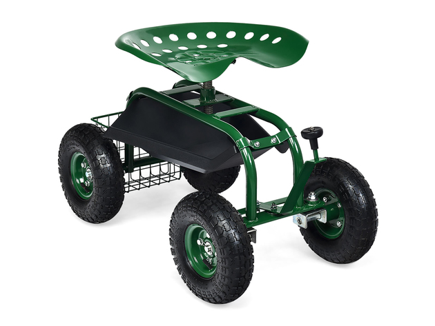 Costway Garden Cart Rolling Work Seat W Tool Tray Basket Green Extratv 5007