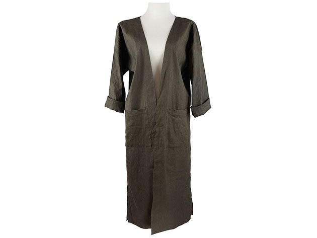 Open-Front Duster in Olive Linen