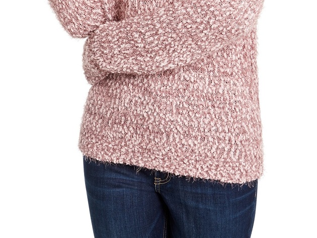 Freshman Juniors' Off-The-Shoulder Fuzzy Sweater Pink Size Large
