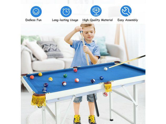 Costway 47'' Folding Billiard Table Pool Game Table for Kids w/ Cues & Chalk & Brush - Blue