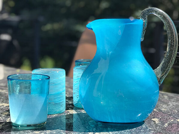 Handblown Glass Aqua Pitcher