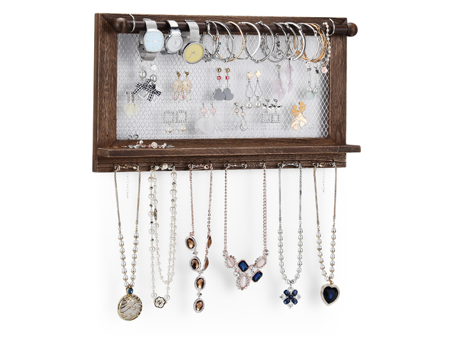 Costway Wall Mounted Jewelry Organizer Vintage Wood Jewelry Holder