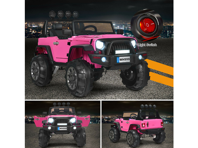 Costway 12V Kids Ride On Truck RC Car w/ LED Lights Music Trunk - Pink