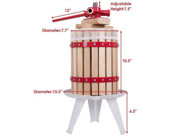 Costway 1.6 Gallon Fruit Wine Press Cider Apple Grape Crusher Juice Maker Tool Wood - as pic