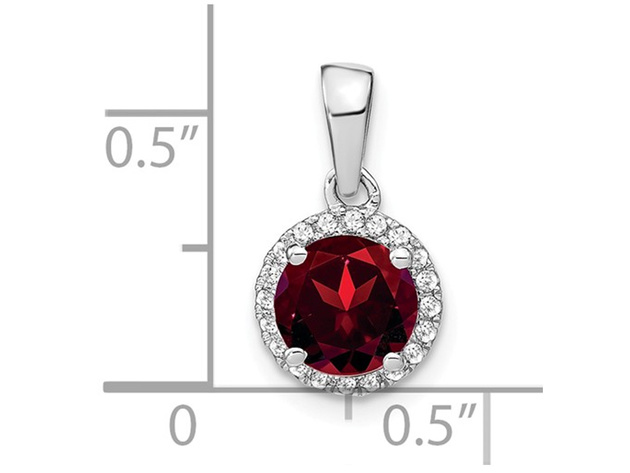 1.50 Carat (ctw) Garnet Halo Pendant Necklace in 14K White Gold with Chain and Diamonds