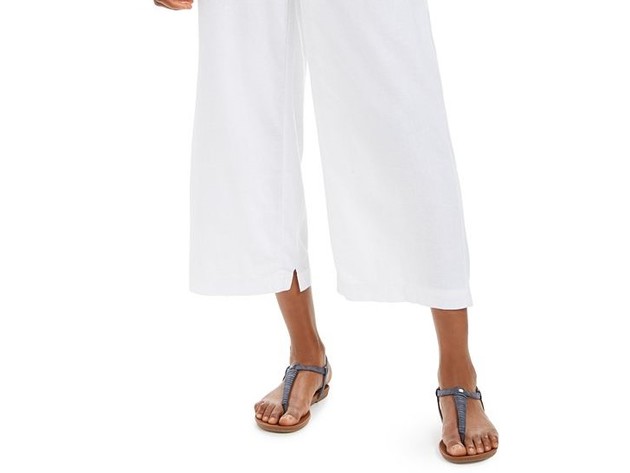 Style & Co Women's Wide-Leg Linen Cropped Pants White Size Extra Small