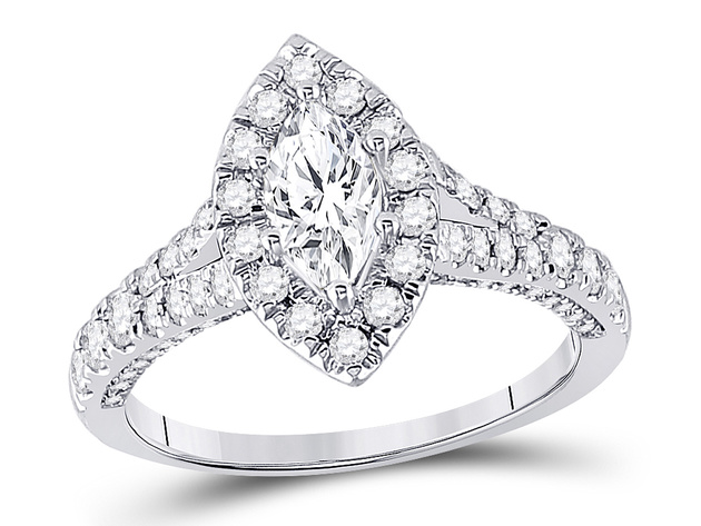 1.25 Carat (ctw G-H, I1-I2) Marquise Diamond Engagement Ring in 14K White Gold - 7