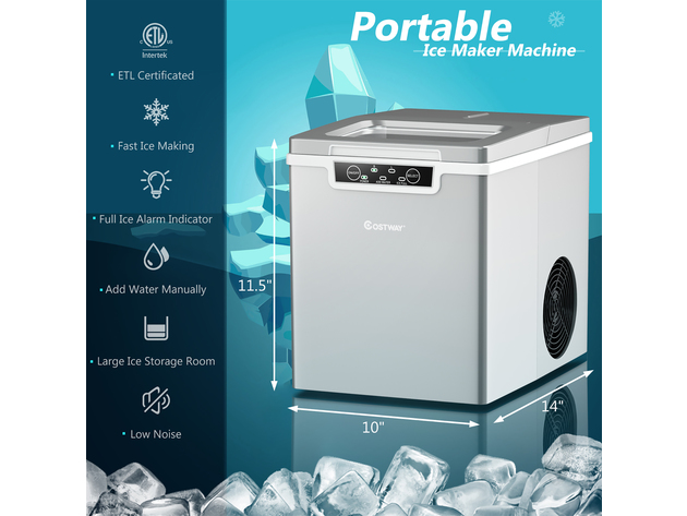 Costway Ice Maker Machine Countertop 26Lbs/24H Portable W/Scoop & Basket Silver