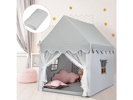 Costway Kids Play Tent Large Playhouse Children Play Castle Fairy Tent Gift w/ Mat Gray - Gray