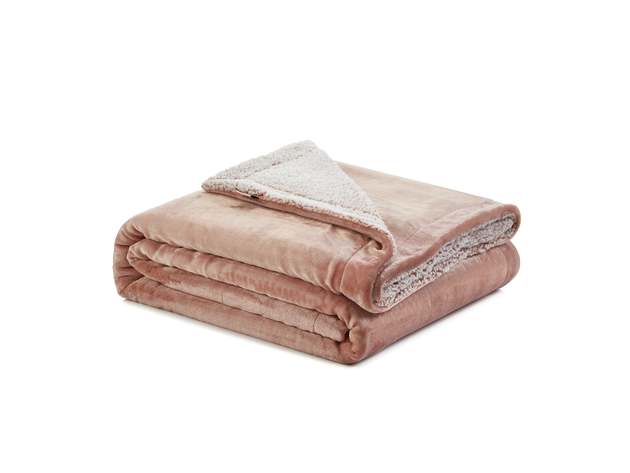 Zakary Flannel Reversible Heathered Sherpa Throw Blanket (60"x80"/Blush)