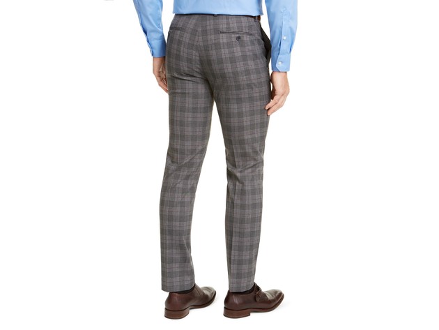 Calvin Klein Men's Slim-Fit Stretch Wrinkle-Resistant Plaid Dress Pants Gray Size 34Wx30L