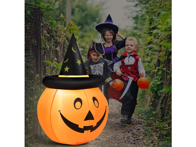 4' Halloween Inflatable Pumpkin Witch W/Hat Pumpkin Lantern Indoor Outdoor Yard - Orange, Black