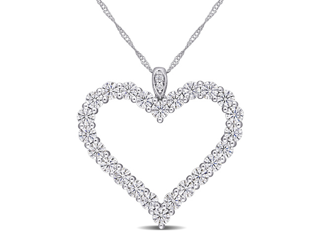2.40 Carat (ctw) Lab Created Moissanite Open Heart Pendant Necklace in 10K White Gold with Chain