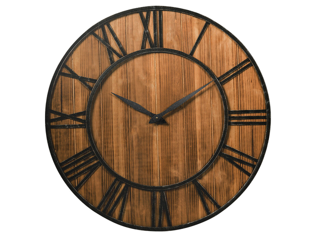 Costway 30 Round Wall Clock Decorative Wooden Come With Battery Natural Wood Stacksocial - Round Natural Wood Metal Wall Clock