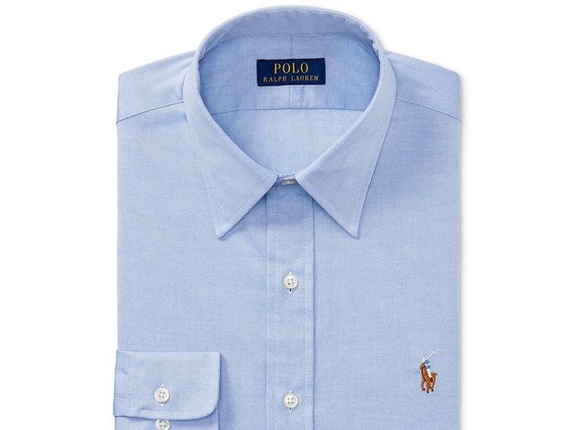 Polo Ralph Lauren Men's Slim-Fit Blue Solid Dress Shirt Navy Size 34-35