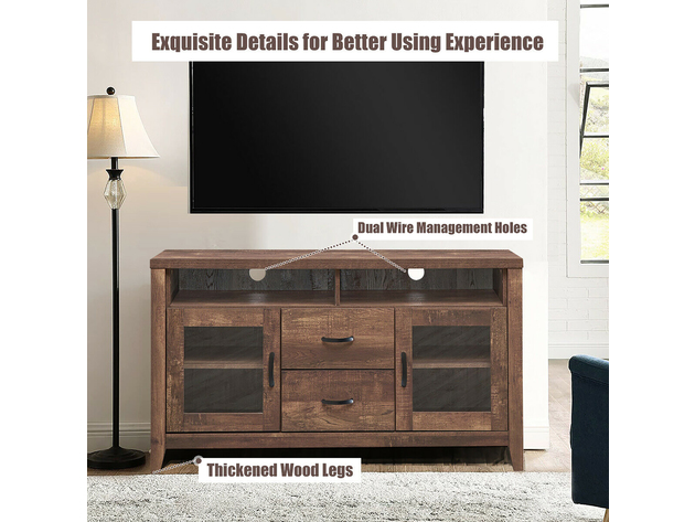 Costway TV Stand Tall Entertainment Center Hold up to 58'' TV w/ Glass Storage & Drawers - Walnut