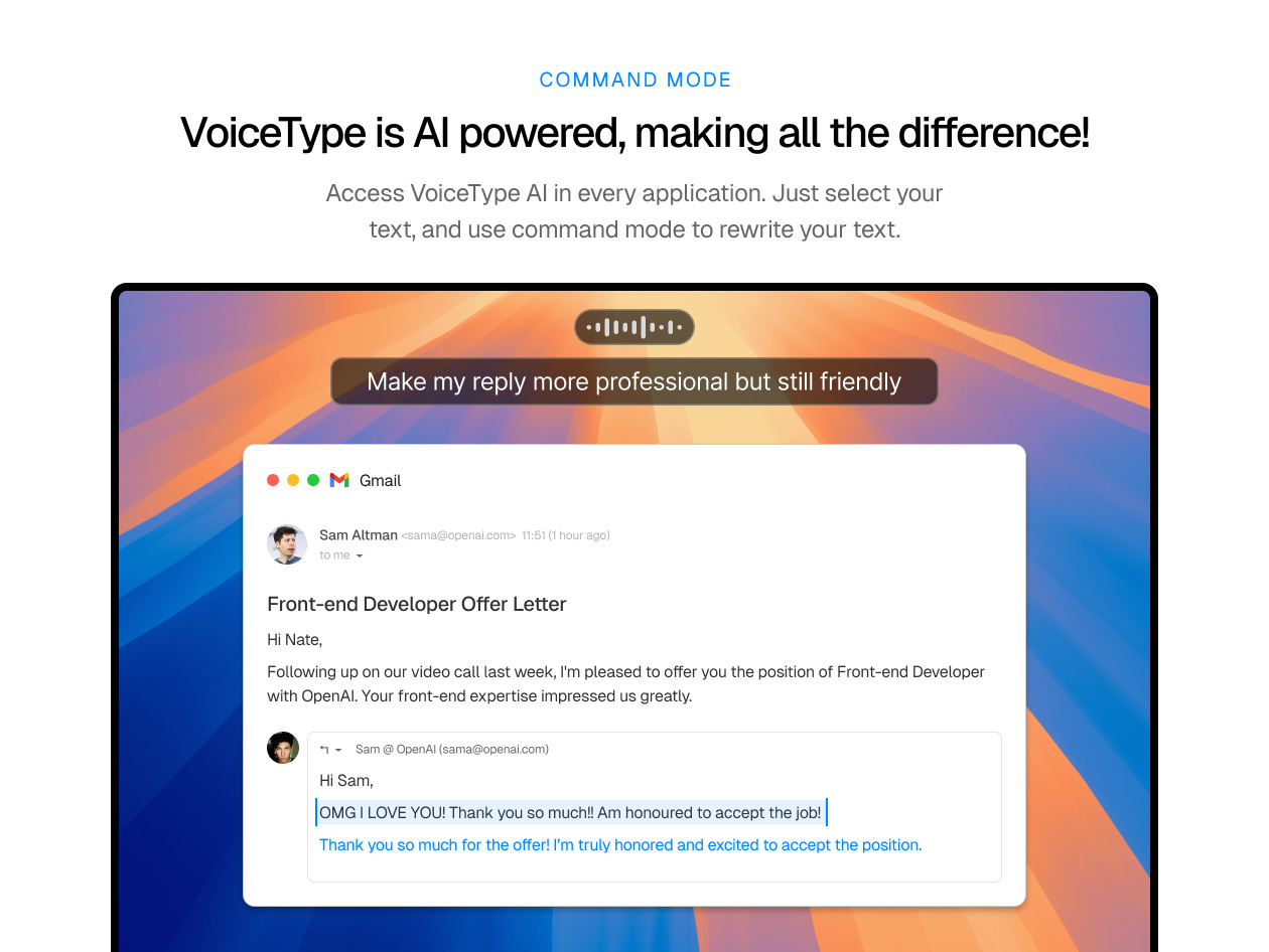 VoiceType AI Voice-to-Text: Lifetime Subscription (Unlimited Words/Month)