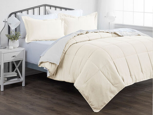 Down Alternative Reversible Comforter Set White Ivory King Cal King Stacksocial