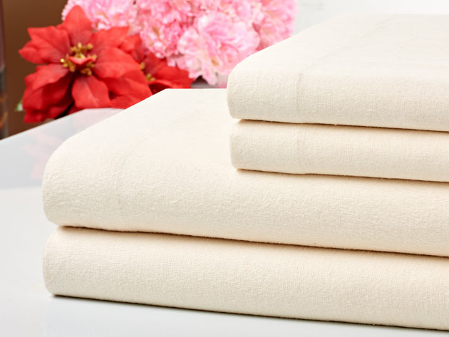 Bibb Home 100% Cotton Flannel Ivory Sheet Set (Queen)