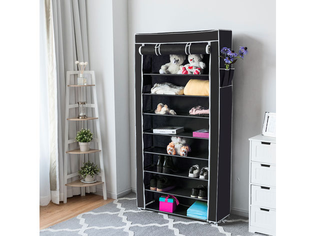 Costway 10 Tier Shoe Tower Rack With Fabric Cover 27 Pair Space Saving Organizer Black - Black