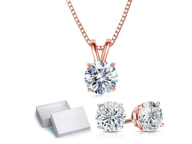 Solitaire Necklace & Earrings with Swarovski Crystals (Rose Gold)