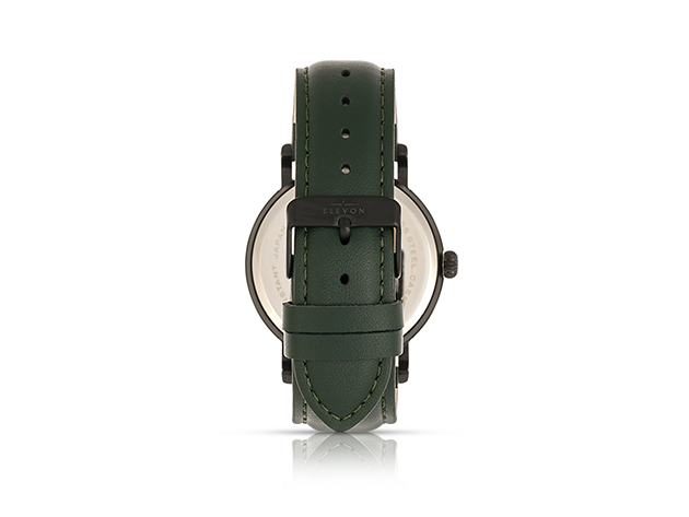 Elevon Von Braun Leather-Band Watch with Date Display (Green/Gunmetal)