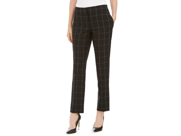 Kasper Women's Windowpane-Plaid Pants Black Size 8