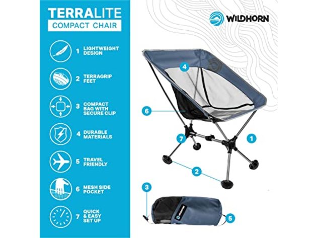 Wildhorn Terralite Heavy Duty Outdoor Folding Camp Chair, Deep Blue/Graphite