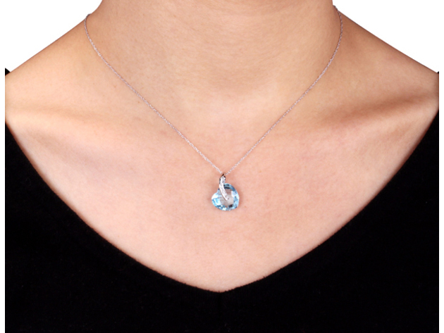 6.5 Carat (ctw) Blue Topaz Heart Pendant Necklace in 10K White Gold with Accent Diamonds