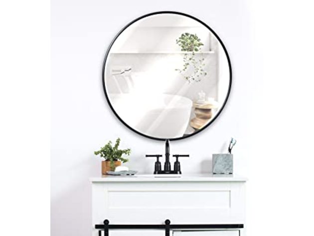 HBCY Creations en18793 Rustic Accent Round Mirror For Bathroom, 24" - Black (Refurbished, No Retail Box)