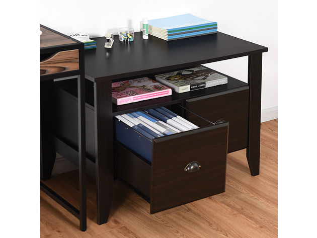 Costway Multi-function Lateral File Cabinet Coffee Table TV Stand Retro Furni W/2 Drawer
