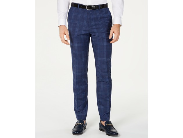 Hugo Boss Men's Slim-Fit Open Blue Check Suit Pants Blue Size 40