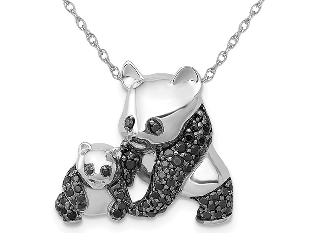 1/3 Carat (ctw) Black Panda Charm Pendant Necklace in 14K White Gold with Chain