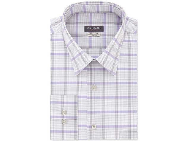Van Heusen Men's Classic/Regular-Fit Stretch Flex Check Dress Shirt Gray 15.5-32-33