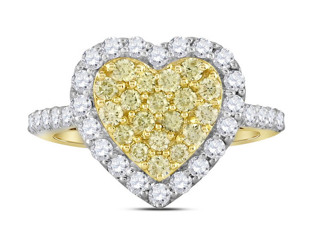 1.00 Carat (ctw I2-I3) Yellow Diamond Cluster Heart Ring in 14K Yellow Gold - 7