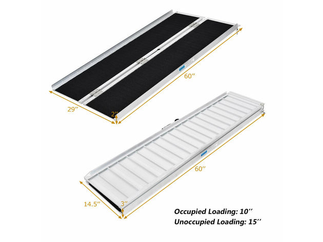 Costway Portable Aluminum Non-skid 5' L Wheelchair Ramp Mobility ...